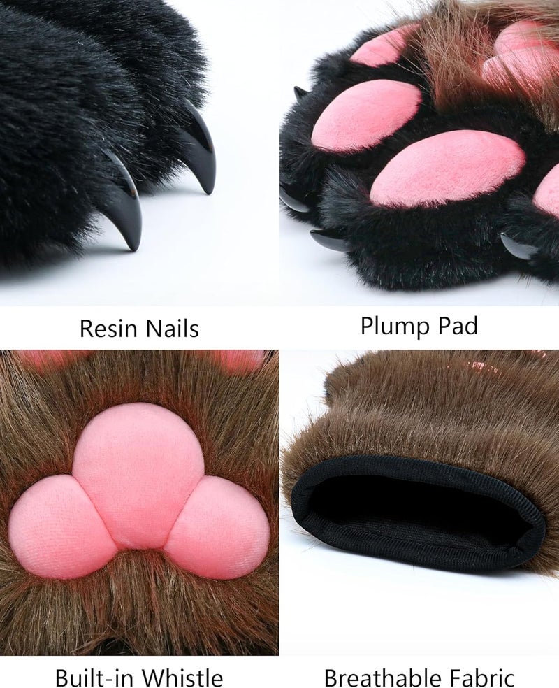 BNLIDES Cosplay Fursuit Paw Gloves Furry Claw Gloves Built-in Whistle Decompression Toys Costume Party Accessories for Adult - Image 2